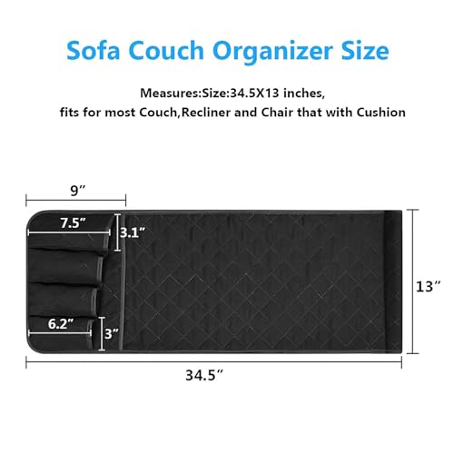 AUVCAS Sofa Armrest Organizer Non-Slip Arm Chair Bedside Caddy Storage Organizer for Recliner Couch with 5 Pockets for Cell Phone TV Remote Control Magazines (BLACK)