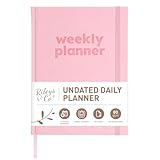 Rileys & Co Undated Diary 20 x 15 cm, Organiser Notebook, Weekly Journal, Goal & Habit Tracker, Planner Notebook for Work, Study & Home, Undated Planner Journal for Work, School & Home (Pink)