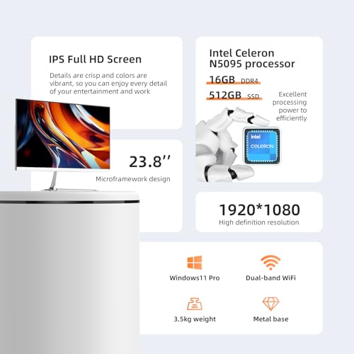 Image of All-in-One Computers,All-in-one Desktop Computer,Quad-Core N100 Processor,16GB RAM, 512GB SSD, Dual-Band WiFi 2.4 /5.0Ghz & Bluetooth, Windows 11, Includes Keyboard and Mouse Set