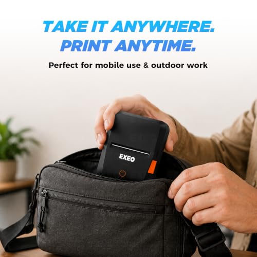 Image of EXEO EX58C Portable Bluetooth Thermal Label & Receipt Printer | 2 Inch (58mm) | Inkless | 203 DPI | Android, iOS & Windows | 2000mAh Rechargeable Battery | Barcode, Price & Product Labels