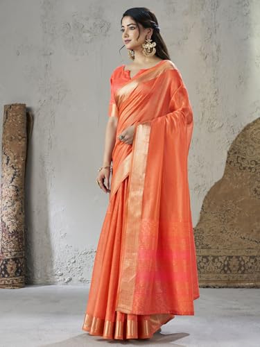 Image of Satrani Women's Shimmer Silk Weaving & Sequins Work Saree with Unstitched Blouse Piece