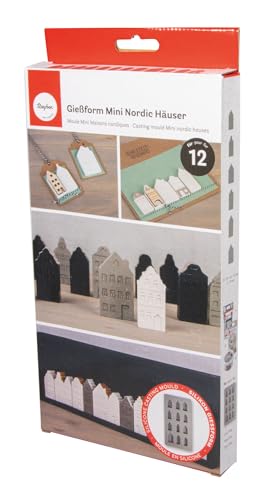 Rayher Silikon Gießform Mini Nordic Häuser, 12 Einzelmotive, Formgröße 14,5 x 26 x 1,5 cm, Deko skandinavischer Stil, Ausgießen mit Kreativ-Beton, Schmuck-Beton, Raysin-Gießpulver, Wachs, 36170000