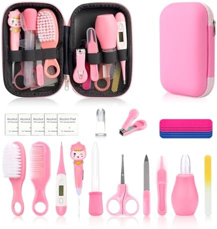 Baby Healthcare and Grooming Kit, Baby Safety Care Set, Baby Electric Nail Trimmer Set Newborn Nursery Health Care Set for Newborn Infant Toddlers Baby Boys Girls Kids (Pink-19 Kits)