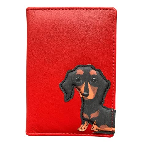 Mala Leather Tarjeta de identificación para perro salchicha Frank The Dachshund, Red, Talla única, monedero y tarjetero Cover