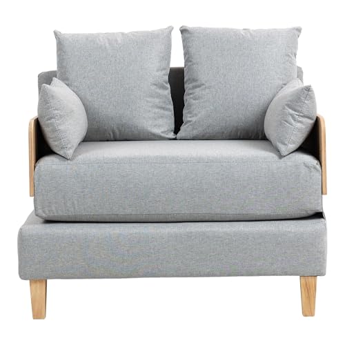 [En.Casa] Poltrona Trasformabile In Letto Con Apertura A Libro Divano Ribaltabile In Letto Singolo Rivestimento In Tessuto Cuscini Inclusi 81X88X68Cm Grigio Chiaro - 8
