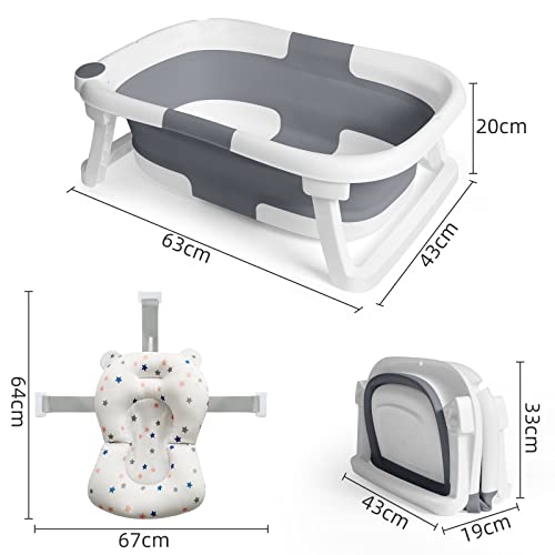 Baby Badewanne Faltbare Babybadewanne, Baby Bathtub Babywanne Wanne Faltbar mit Badewannen Stützkissen Sitzmatte… – Ansicht 6