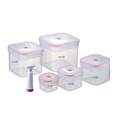 Lasting Freshness 11-pc Vacuum Food Storage Container Set, Square in Coral color