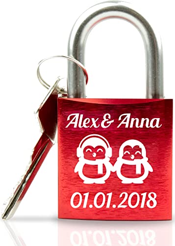 Geschenkfreude Pinguinpaar Liebesschloss mit Schlüssel