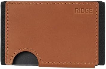 Ridge Biflex Wallet for Men - Slim Minimalist Compact Wallet with RFID Protected Lining, Leather Front Pocket Wallets for Men Tobacco Brown