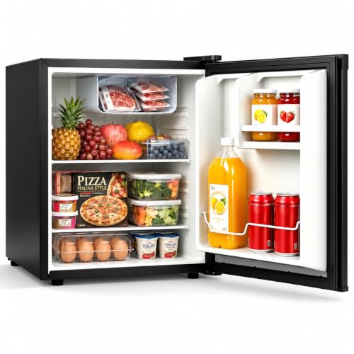 WELLENT 46L Table Top Mini Fridge with 7-Level Adjustable Thermostat Reversible Door & Chiller Box - 43dB Low Noise Perfect for Bedroom Office Student Rooms