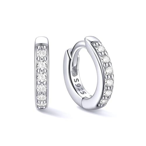 Chicsilver 925 Sterling Silver Huggie Earrings for Women 14K Gold Plated Silver Hoop Earrings for Women Hypoallergenic Small Cubic Zirconia Huggie Earring (6/8/10/12/14/16/18/20mm) 6MM Silve