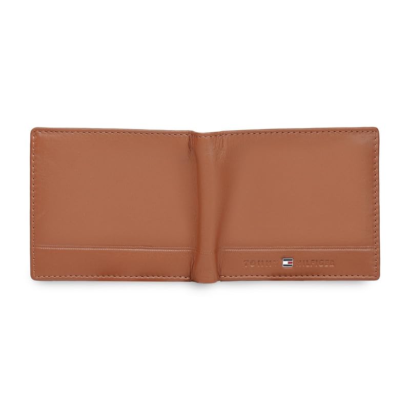 Image of Tommy Hilfiger Men's Leather Global Coin Wallet Colatina - Tan | Slim Bifold with 4 Card Slots, 2 Bill CompartMen'sts & 6-Month Warranty | Stylish Purse for Men's