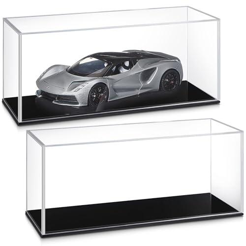 Image of Juexica 2 Pcs 1:24 Clear Acrylic Model Car Display Case | Acrylic Display Boxes for Vehicle Model Thick Model Car Case Dustproof Showcase with Black Base for Collectibles Memorabilia