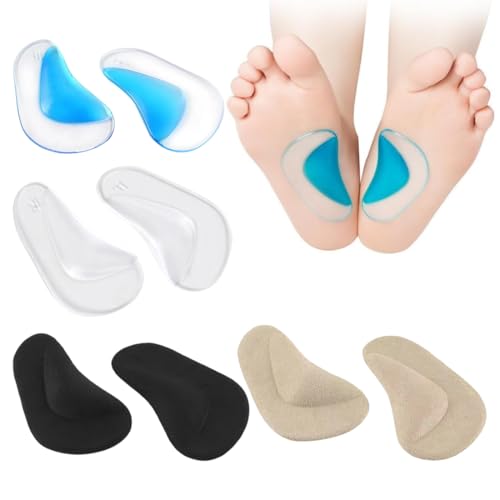 Lot de 4 Paires de Voute Plantaire Semelle Orthopédique, Supports Voûte Plantaire, Coussinets de Soutien de la Voûte Plantaire Adhésifs en Silicone Absorbant les Chocs