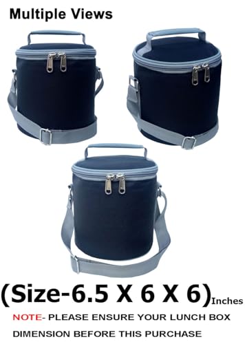 Image of Black Insulated Lunch /Tiffin Cover Bag, Polyester, Water Resistant, Classic Style, for Office, School and Travelling, 1 Litre (Without Containers, Size-6.5 X 6 X 6)