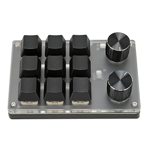 BONKZEBU Teclado para Juegos con Interruptor Rojo con Diseño de Botones, Teclado Programable Mecánico Inalámbrico para Oficina de Juegos, Material Acrílico Duradero (9 Llaves con 2 perillas)