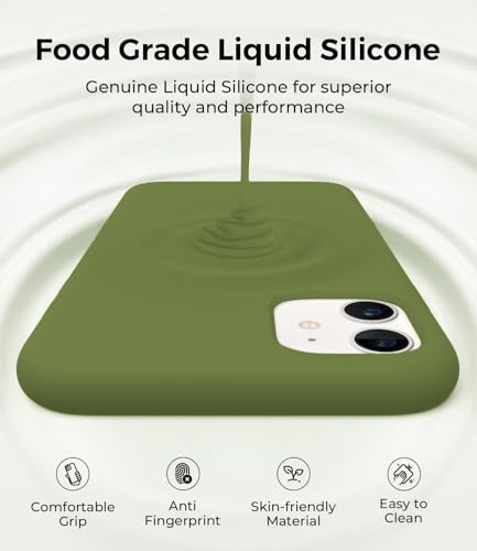 Image of DIZORO Compatible with iPhone 13 Case, Liquid Silicone Case, Full Body Protective Cover, Shockproof, Slim Phone Case, Anti-Scratch Soft Microfiber Lining, 6.1 inch - Pine Green