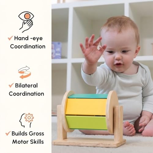 Image of Curious Cub Montessori Spinning Drum for Babies 3 Months-18 Months | Spinning Rainbow Wheel Baby | Tummy Time Toy | Develops Fine Motor Skills | Educational Toy for Early Development