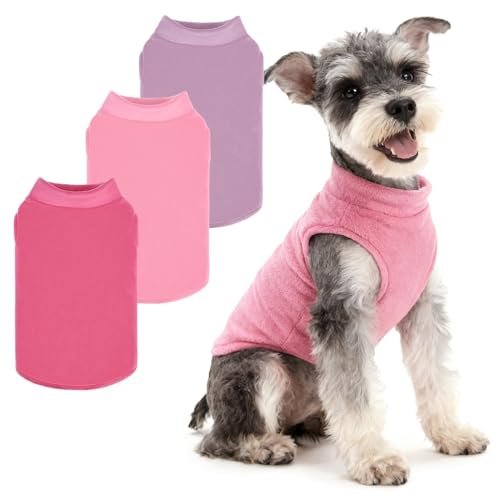 Image of PUPTECK 3 Pack Fleece Dog Vest Sweaters Winter Coat for Small Dogs, Pullover Jacket Pet Cat Fall Clothes Puppy Sweatshirt for XS S Medium Girl Dogs, Fuchsia&Pink&Purple, L