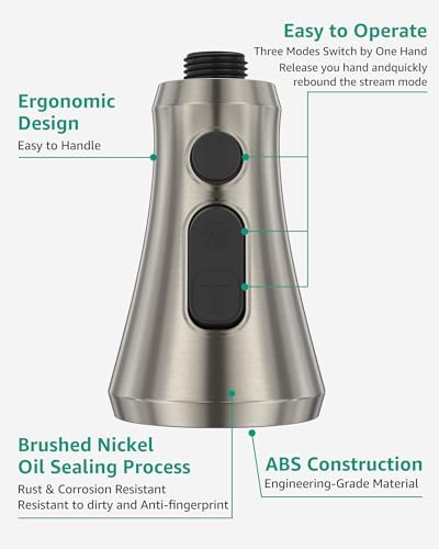 Mbillion Brushed Nickel Kitchen Faucet Spray Head Replacement,3 Function - 5