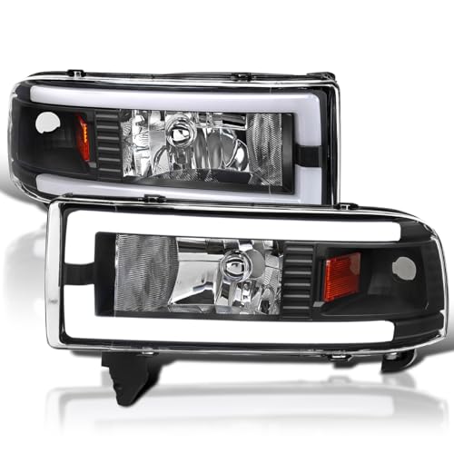 SPEC-D TUNING Black Headlights w/LED Tube Compatible with 1994-2001 Dodge Ram 1500 2500 3500 Left + Right Pair Headlamps Assembly