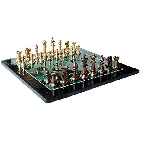 StonKraft Black Marble & Malachite Chess Set Cover