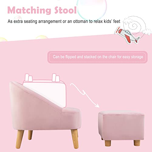 Costzon Kids Sofa With Ottoman, Toddler Chair W/Footstool, Velvet Surface, Children Armchair For Play Room, Nursery, Kindergarten, Kids Room, Gift For 3-5 Years Old Boys & Girls, Toddler Couch (Pink) #TOP7