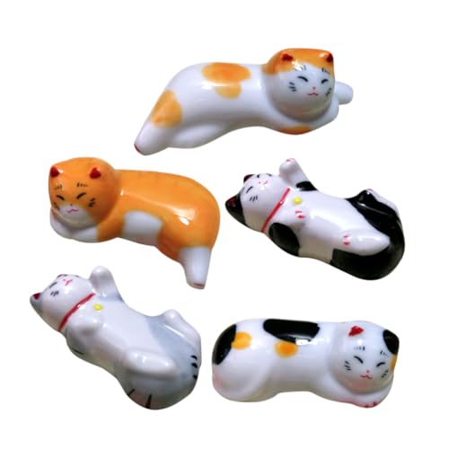 Mikinona 5個 かわいい猫デザイン セラミック製箸置き点 多機能カトラリーホルダー スプーン フォーク対応 卓上オーガナイザー 家 レストラン