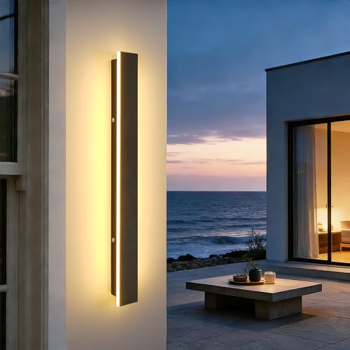 Ketom Lange Wandlampe Schwarz LED Außenlampe Wand Modern Aussenlampe Wand LED IP65 Wasserdicht Wandbeleuchtung Außen/Innen für Gärten Terrassen Schlafzimmer Wohnzimmer Warmweiß 3000K 60CM