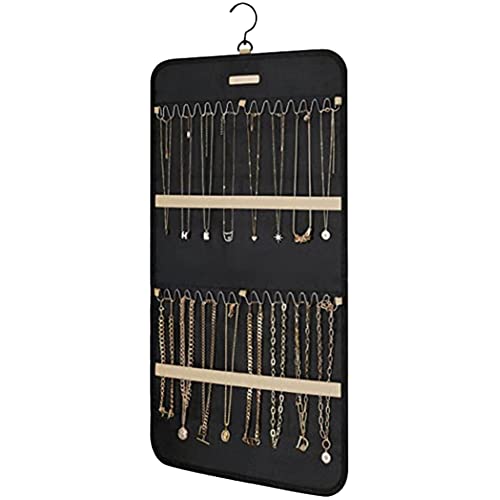 Evzvwruak Organizador de joyas colgante, soporte para collares, pendientes, anillos, con bolsillos, para colgar en armario, pared, puerta