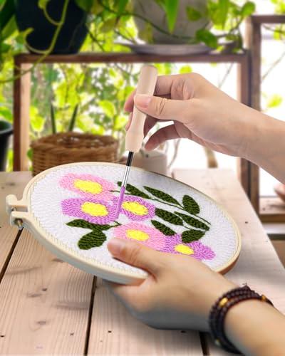 Image of TINDTOP Punch Needle Kits, Flowers Punch Embroidery Kits for Adults