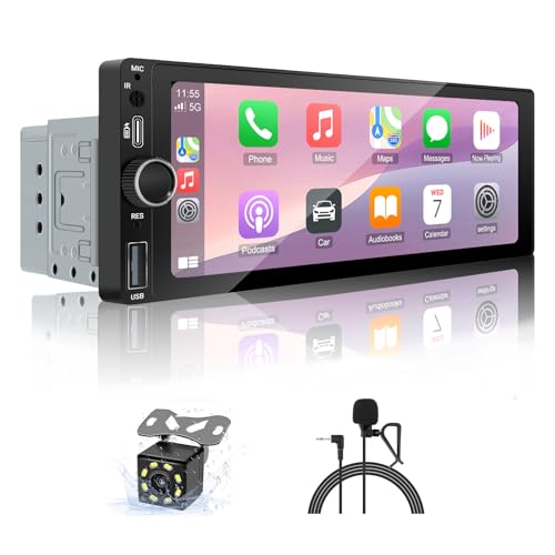 【Type-C&USB】 Single-Din-Car-Radio with Wireless-Apple-Carplay & Android-Auto,Carplay Screen for Car,6.86 Inch