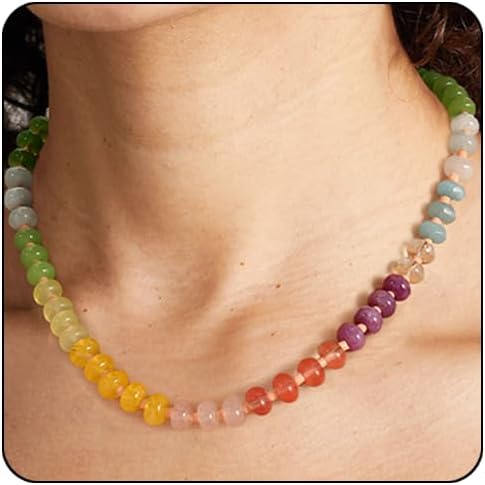 Gemstone Beaded Necklace for Women Colorful Natural Stone Freshwater Pearl Surfer Beach Rainbow Necklace Jewelry Gift - Image 5