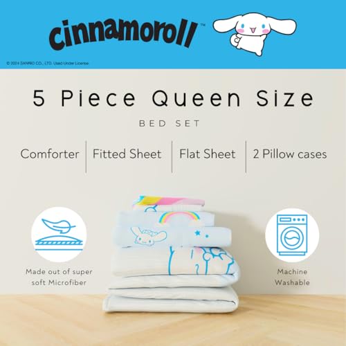 Image of Cinnamoroll Bedding - 5 Piece Queen Size Bed Set - Super Soft Microfiber Comforter and Sheet Set, (Officially Licensed Product) By Franco Collectibles