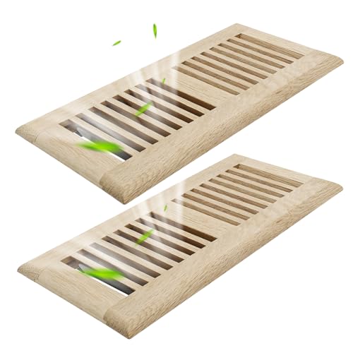 Howeall 2PC 4x10 Inch White Oak Wood Floor Register Vents Cover - Drop in Register with Damper Wooden Vents Covers for Home Floor Unfinished (White Oak)