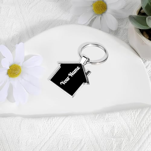 Image of CORPORATE PORIUM Your Name Printed Stainless steel with House Shape Keychain for Men, Women, Home, Office, Bike and Car Customized Metal Key Chain for Real Estate House Gifts, Gold, Pack of 1