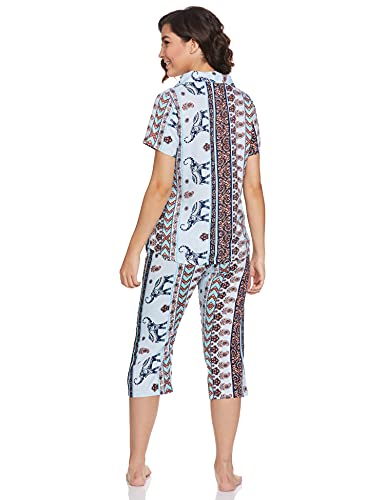 Image of Longies Women's Rayon Pyjama Night Suit Pajama Set (LCHSV001 Light Blue012 L)