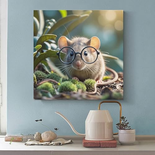 Toile murale abstraite cochon dinde lunettes tableau carré 70x70 cm