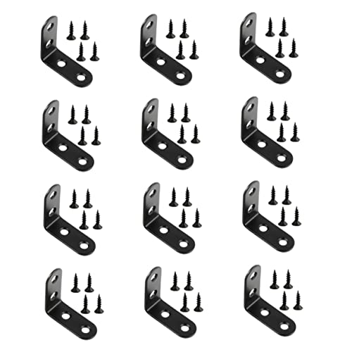 OUNONA Stainless Steel Corner Brace 12pcs Black Straight Handrail Bracket L-Shaped Angle Brace for Furniture Install 48pcs Screws