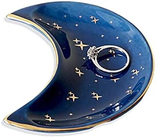 ACAREY Ceramic Jewelry Dish Tray, Moon Ceramic Jewelry Tray for Women Dressing Table Storage Plate, Moon Jewel Trinket Dish Rings Earrings Necklaces Bracelets Holder Organizer for Vanity (blue)