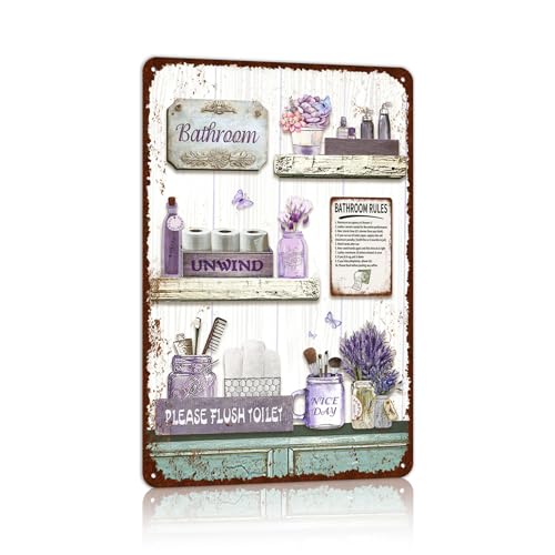 Farmhouse Bathroom Metal Tin Signs Rustic Flower Country Wall Art Decor