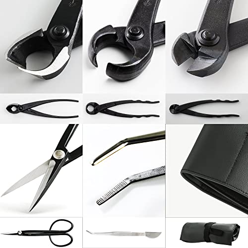 Wazakura Made In Japan 5Pcs Bonsai Tool Kit With Roll Bag: Yasugi Steel Twig Bonsai Scissors, Concave Branch Cutter, Knob Cutter, Wire Cutter, Tweezers - 5 Tools Twig Schissor Set With Case… #TOP5