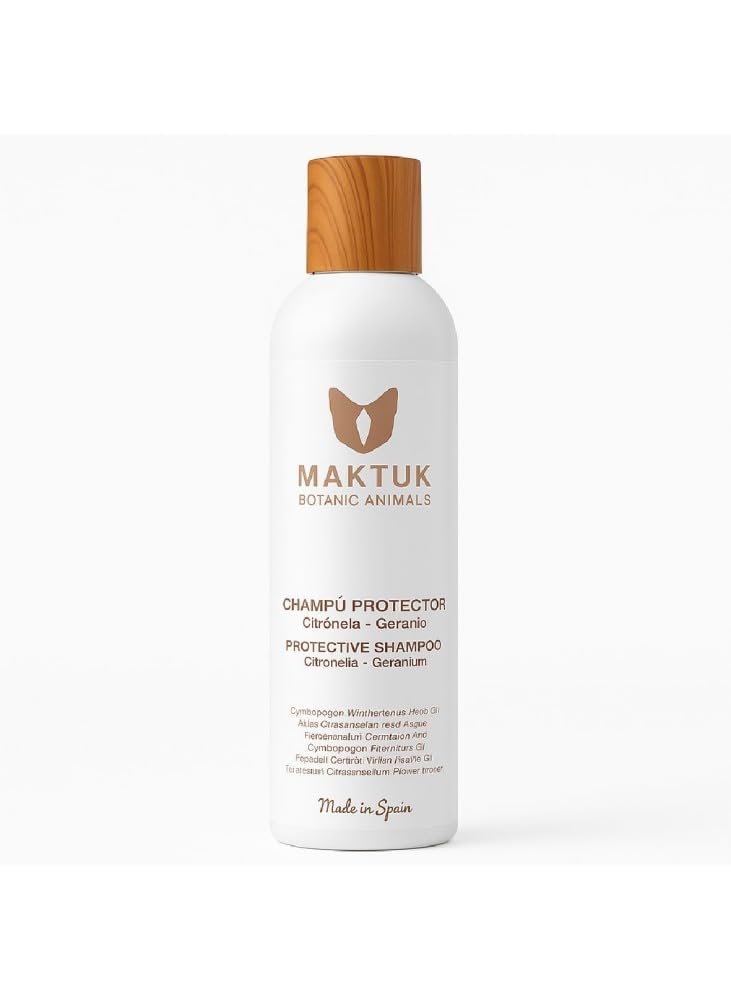 MAKTUK Botanic Animals Botaniczny Szampon ochronny dla psów i kotów | naturalna formuła z trawą cytrynową i geranium, hipoalergiczny i miękki dla wrażliwej skóry, oczyszczanie i połysk, 200 ml
