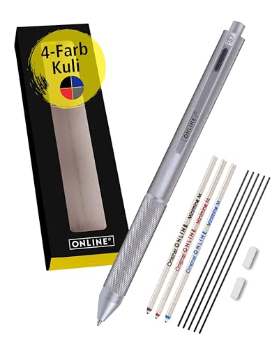MROOFUL 4-in-1 Mehrfarbstift Mit Schwerkraftsensor – Metallstift Mit 3 Kugelschreiberfarben & Bleistiftmine Im Set, Rotes Design