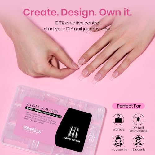 Image of Beetles Gel Nail Tips Etch-X- Square Medium, 384pcs 10 Sizes Pre-Etched
