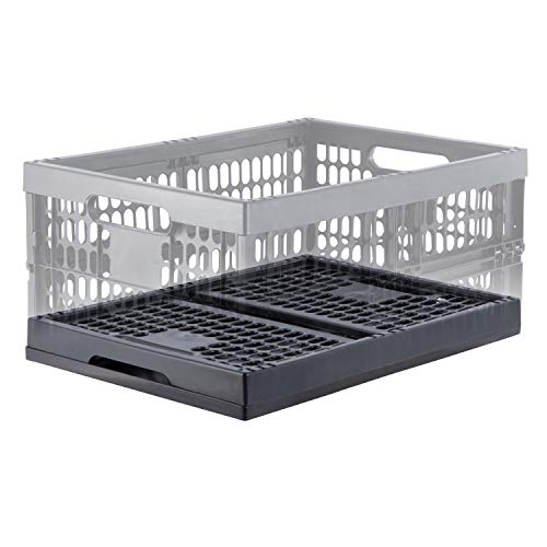 Grizzly Klappbox 4 er Set - faltbar aus Kunststoff - Einkaufskiste klappbar und stapelbar 32L schwarz