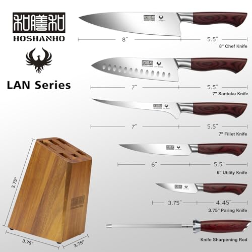 HOSHANHO 18PCS Kitchen Knife Block Set, Sharp Chef Knives with Sharpener — view 2