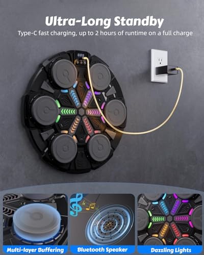 Image of Upgraded Music Punching Machine for Kids and Adults, Wall Boxing Punching Pad with Bluetooth & Rhythm Lights, 3 Speed Modes, Home Fitness Boxing Equipment with Gloves for Boys Girls Teenagers