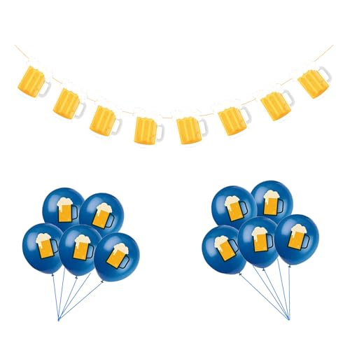 Image of Beer Birthday Banner for Beer Party and Birthday Wedding Party Supplies (Yellow+Blue)
