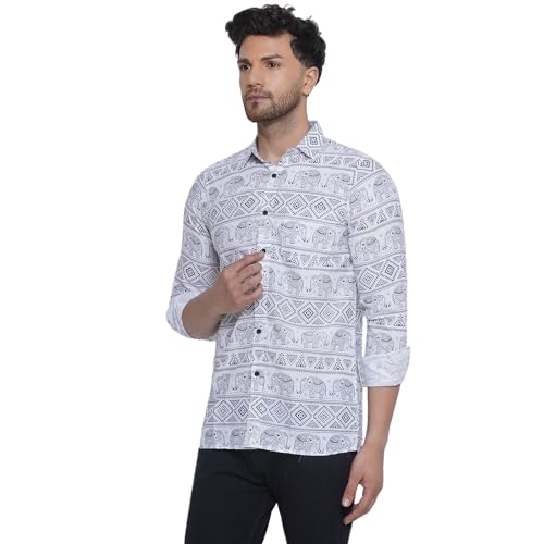 Image of Veera Paridhaan Sanganeri Printed Shirt for Men (White, Size: Free)